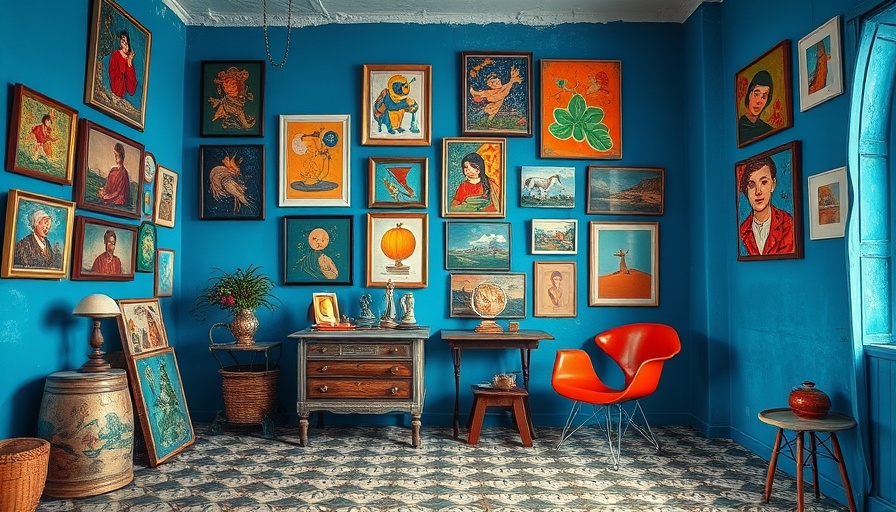 Eclectic room with colorful art and vintage decor in home extension