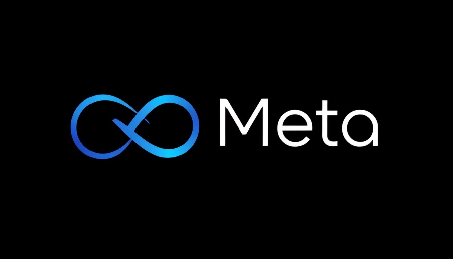 Stylized Meta logo with infinity symbol on black background.