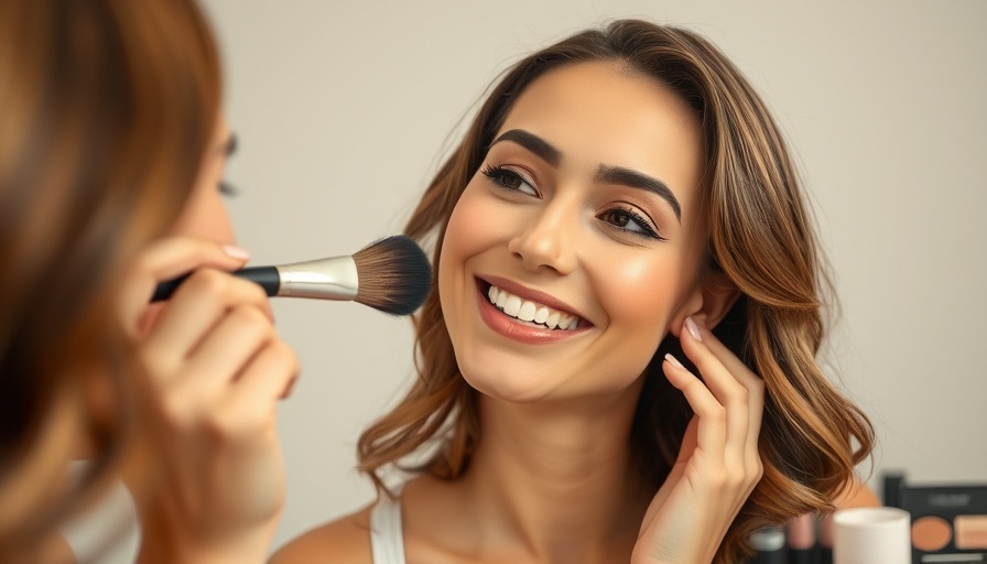 Perfect makeup routine after 40, woman applying makeup with a brush.