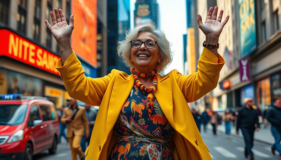 Elegant older woman in New York celebrating National Fierce Aging Day.