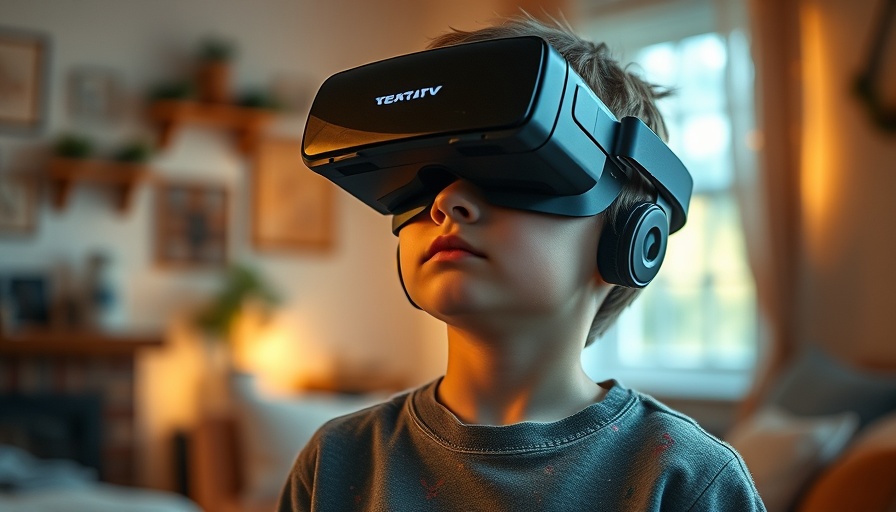 Young boy using VR headset at home, illustrating tech focus.