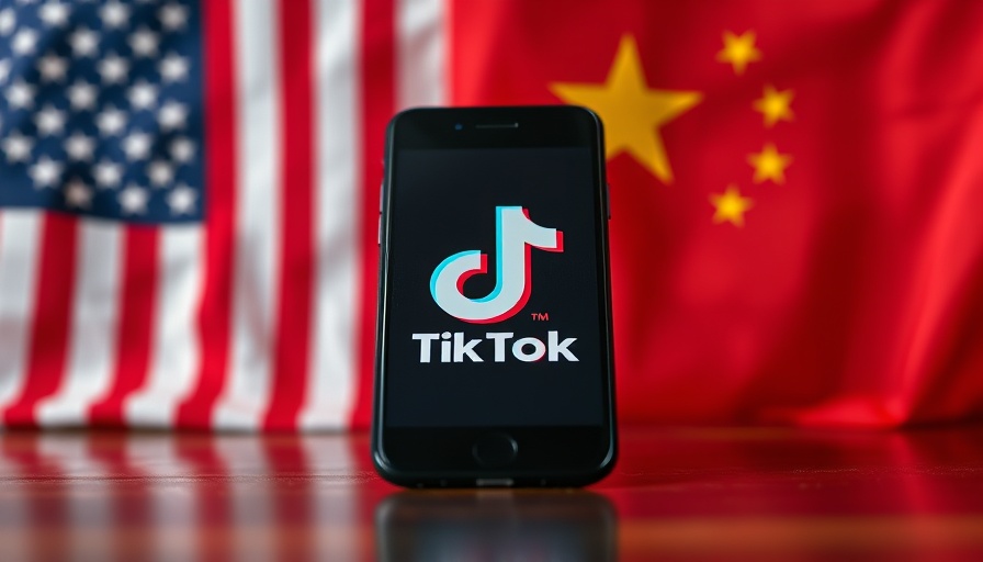TikTok app on phone with US and China flags backdrop.