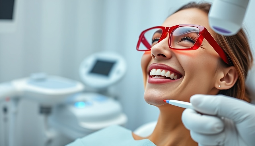 Woman undergoing Laser Teeth Whitening treatment in dental clinic.