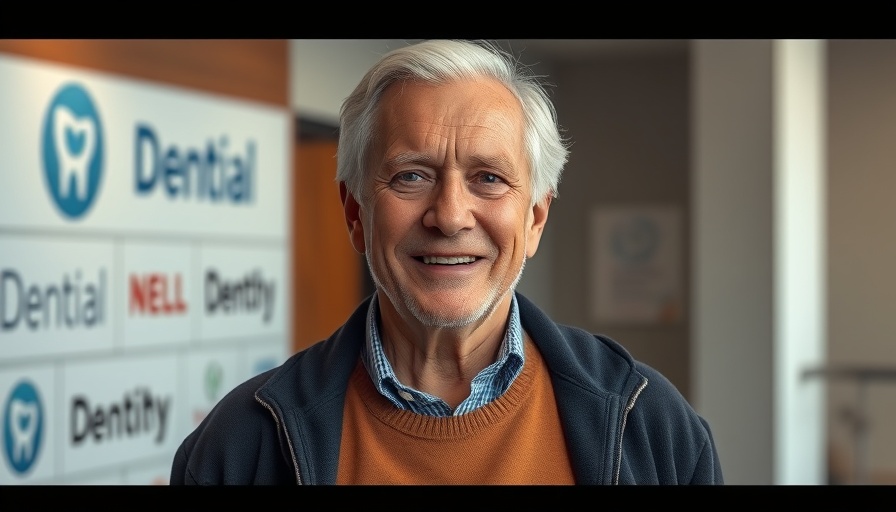 Confident elderly man at dental event with cone beam CT technology.