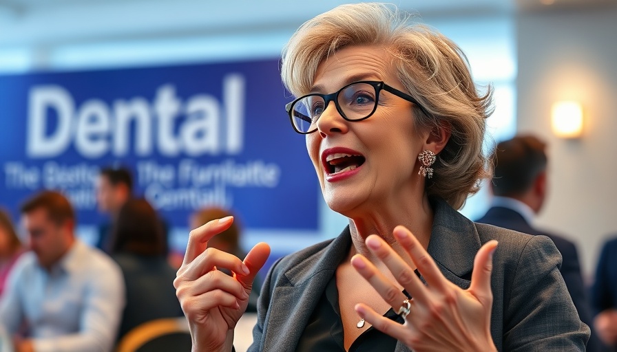 Stylish older speaker at dental event, energetic