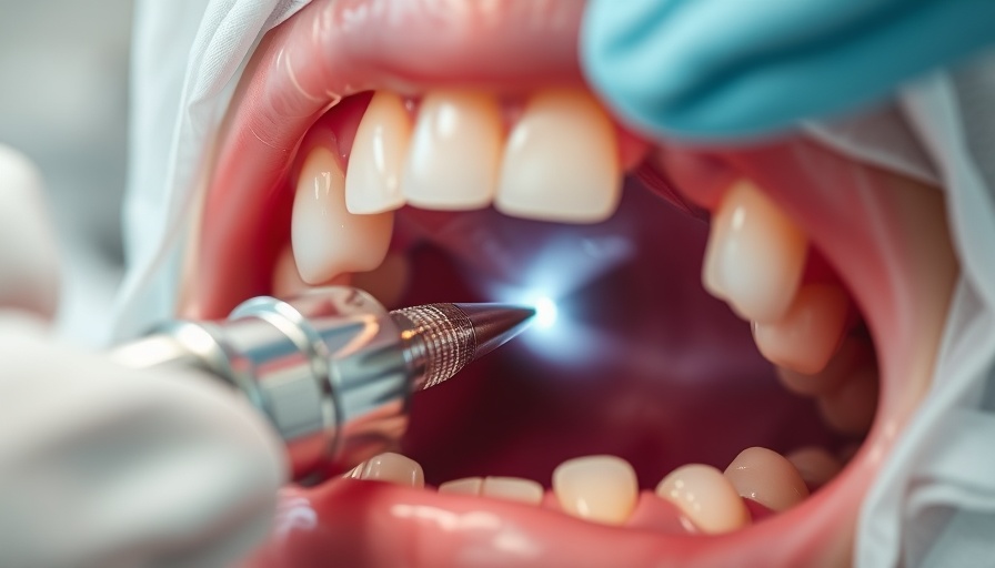 Laser treatment pulpal exposure in dental procedure, close-up view.