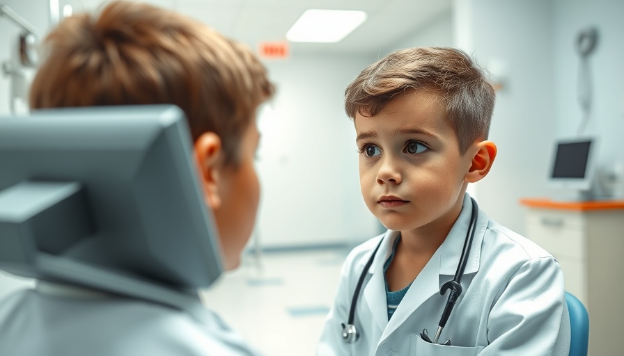 Young boy discussing cold sores with doctor in medical office.