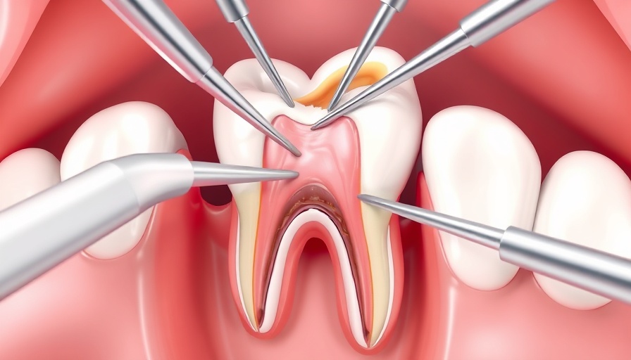 Illustration of root canal procedure on chipped tooth in 3D.