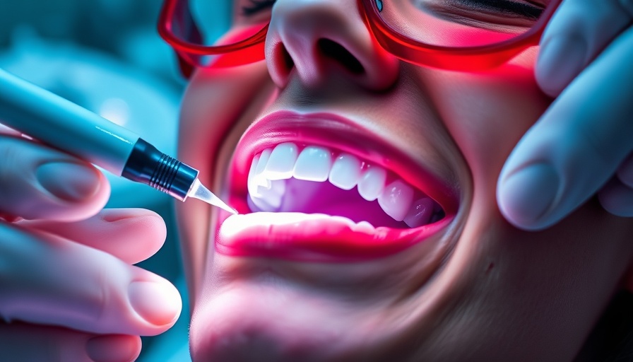 Teeth whitening treatment with LED light in a dental clinic.