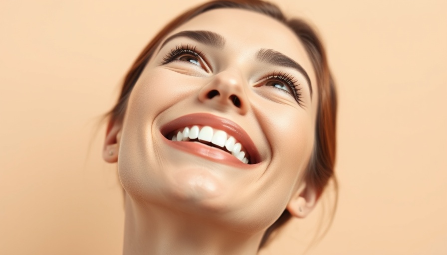 Woman smiling with porcelain veneers and healthy gums.