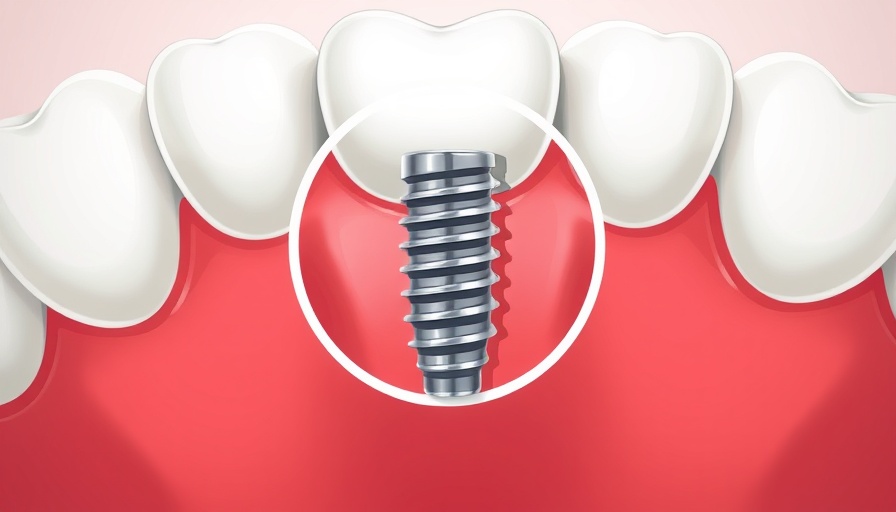 $399 dental implants illustration with implant and natural teeth.