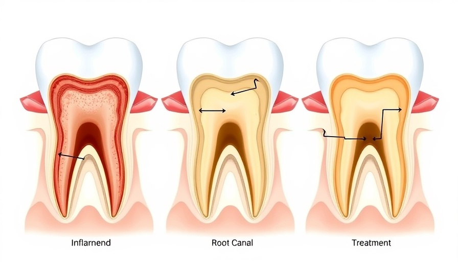 Symptoms of Failed Root Canal stages in detailed dental illustration.