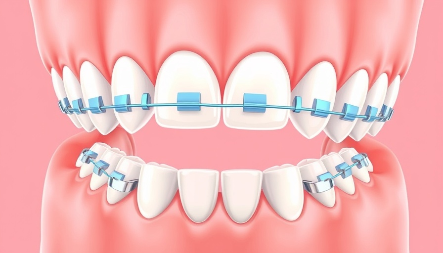 Illustration of retainers for teeth with wire across aligned teeth.