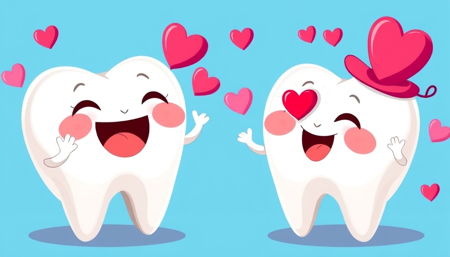 Valentine-themed cartoon teeth illustration for cosmetic dentist near me.