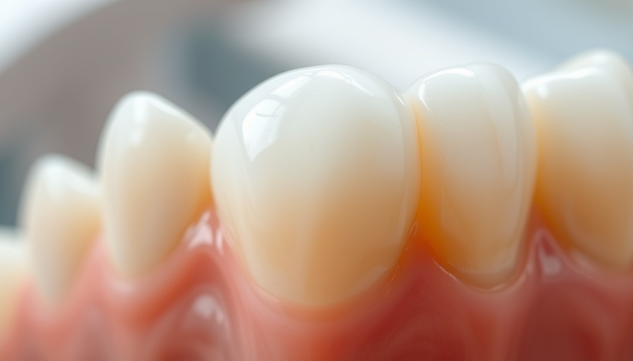 Close-up of dark tooth color under crown in dental setting.