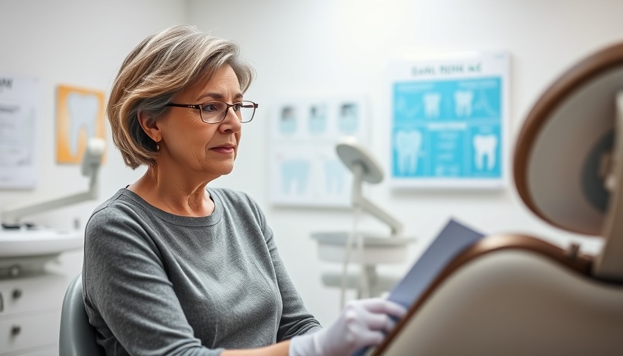 Middle-aged woman consulting dentist about bone grafting in dental clinic.