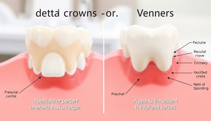 Illustration depicting difference between crowns and veneers.