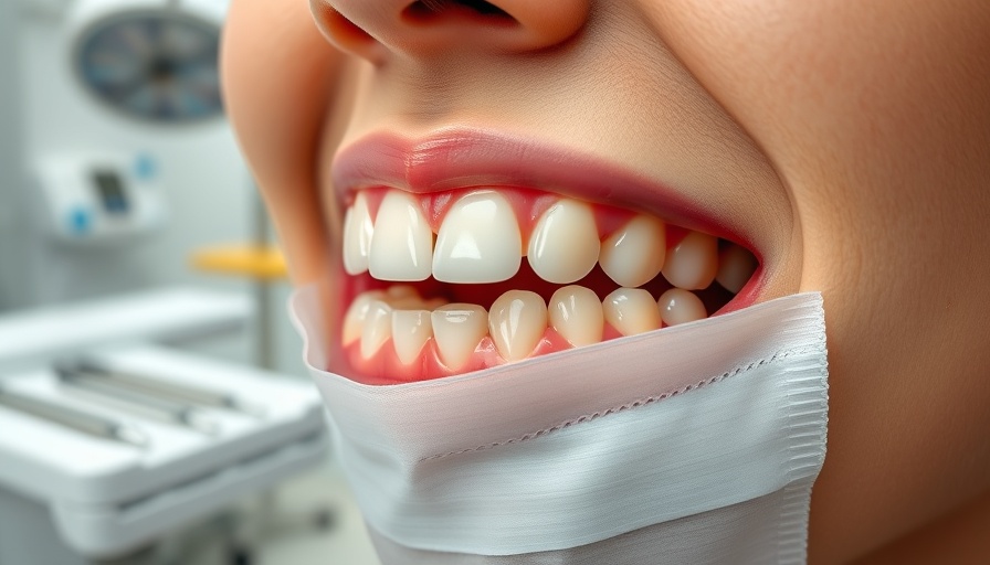 Close-up view of crowns on front teeth in a dental office setting.