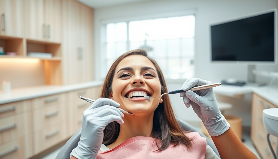 Smiling woman at dental office discussing how long do Lumineers last.