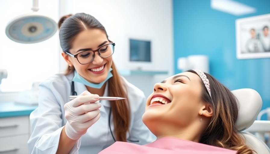 Dental professional discussing procedure with patient in clinic.