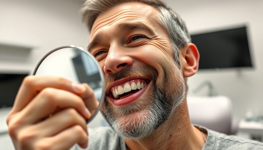 Middle-aged man in dentist office happy with New Year dental resolutions.