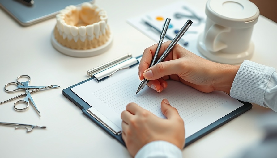 Close-up of writing near dental model and tools, illustrating dental coverage gap in America.