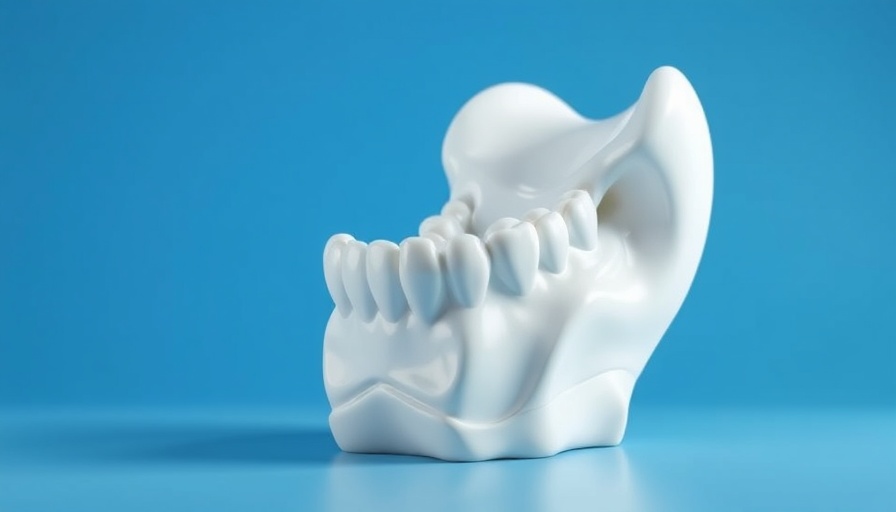 Glossy white molar sculpture gift on blue background