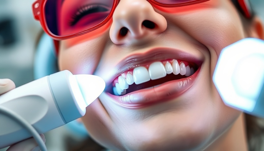 Close-up of teeth whitening treatment in clinic
