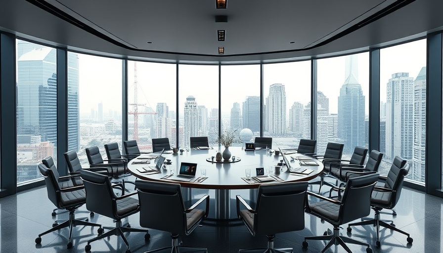 Modern conference room setup with city view for Diana Macri Joins Dimensions.