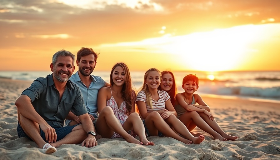 Family enjoying a beach sunset, highlighting mental health awareness trek.
