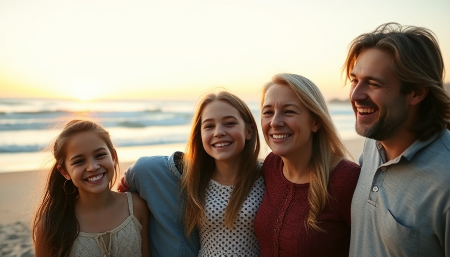 Happy family at beach during sunset showcasing togetherness.
