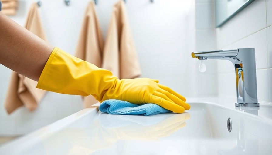 Person cleaning bathroom with yellow gloves, choose NDIS cleaning service.