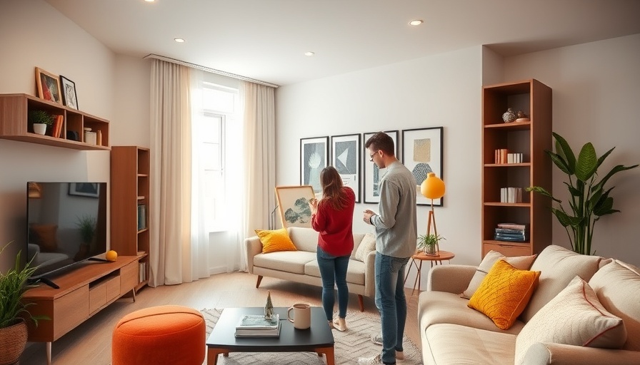 Couple decorating cozy apartment to increase rental income