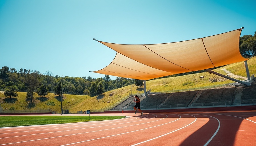 Outdoor running track with shade structure, types of outdoor shade structures visible.