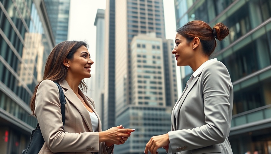 Businesswomen discussing in front of commercial property in Newcastle.