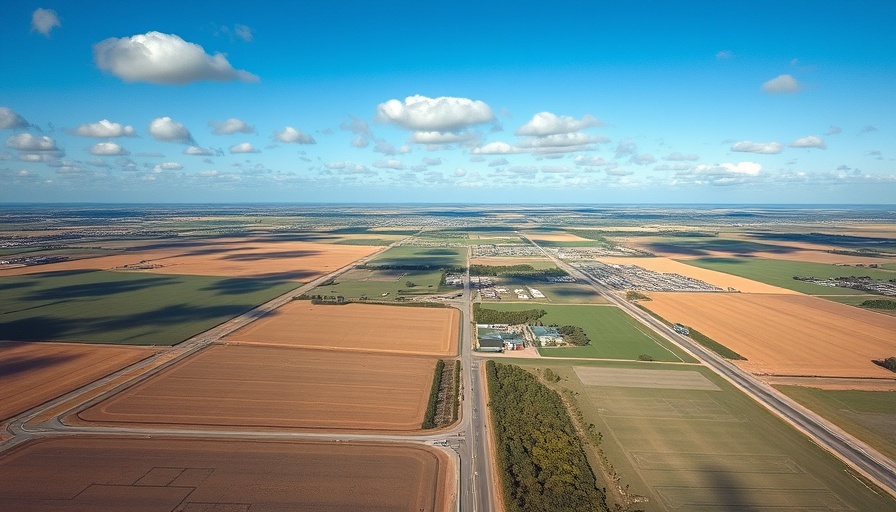 Aerial view of industrial land for sale in Benalla region with expansive fields.