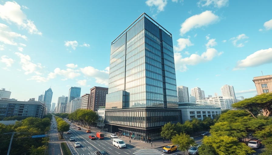 Modern office building in urban setting reflecting real estate market trends.