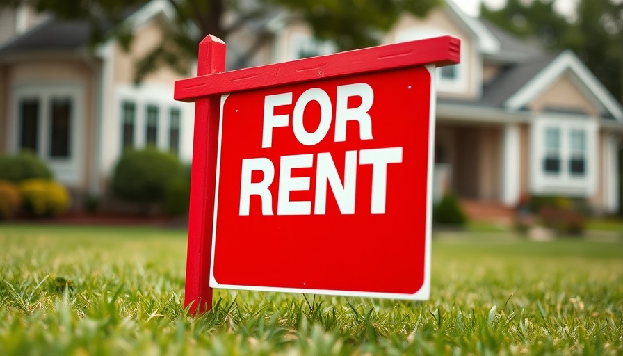 Red 'For Rent' sign on a lawn, tight rental market theme.