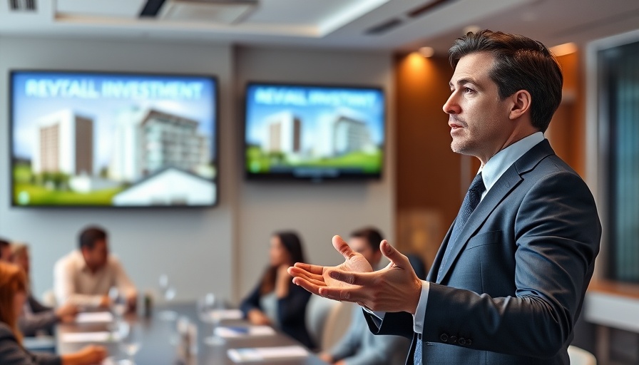 Business professional presenting NYC real estate investment opportunities in conference room.