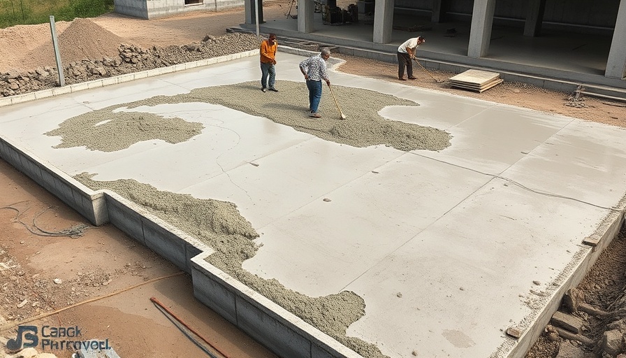 Workers on a construction site unevenly spreading concrete, illustrating dodgy tradies.
