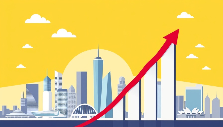 Rising home prices graph over Australian city skyline.
