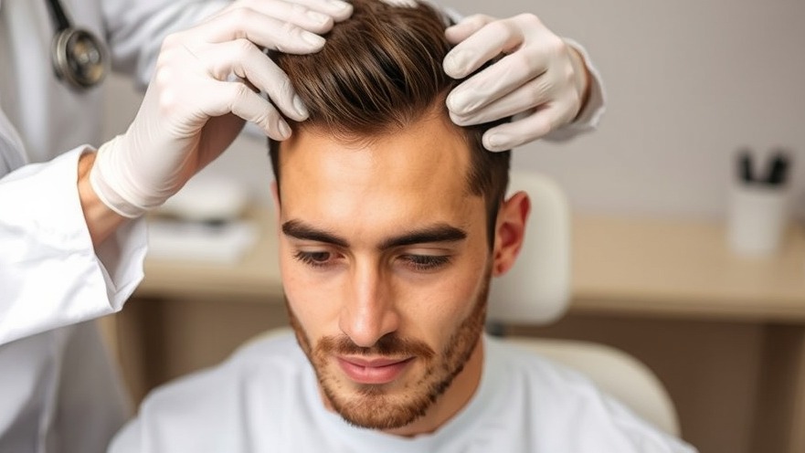 Male receiving hair loss solutions for men during medical treatment.