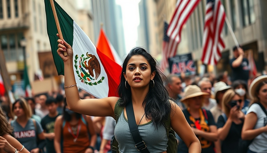 Protester holds Mexican flag during immigration raids protest.