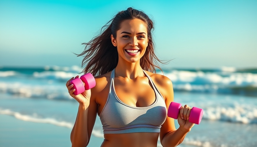 Confident woman exercising on beach, staying on track with fitness goals.