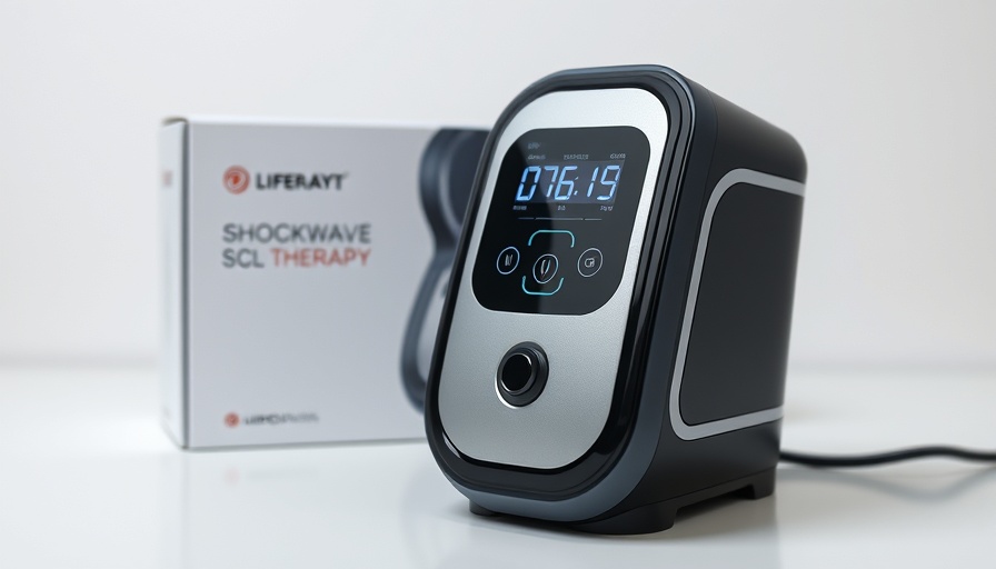 Shockwave therapy device for ED with digital controls and branded box.