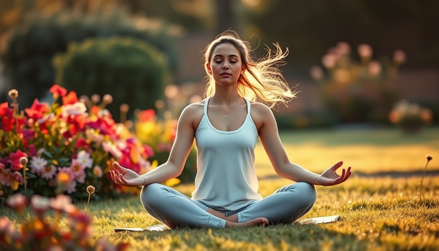 Young woman meditating in a garden embracing wellness lifestyle.