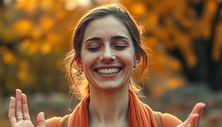 Smiling woman promoting 10-minute body scan meditation