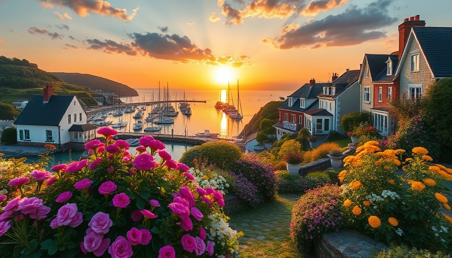 Scenic seaside village and garden at sunset for balanced lifestyle routine.