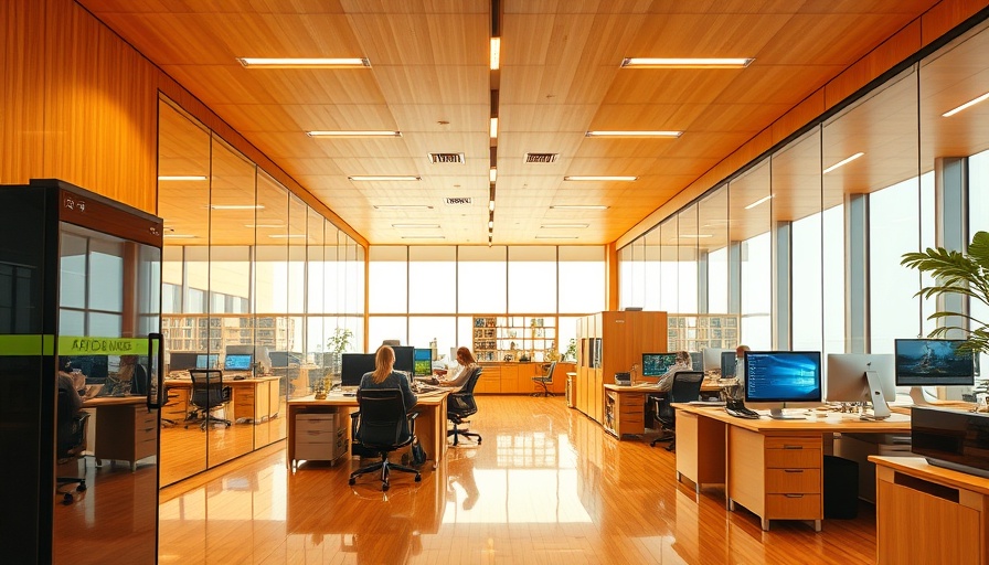 Modern R&D office interior with glass partitions, hair loss treatment research.
