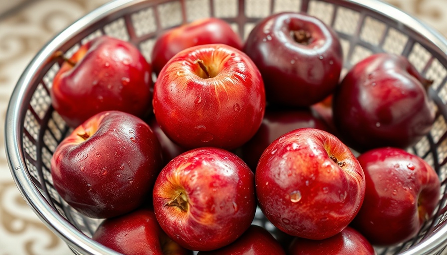Fresh plums with water droplets in a colander, highlighting modern lifestyle tips.
